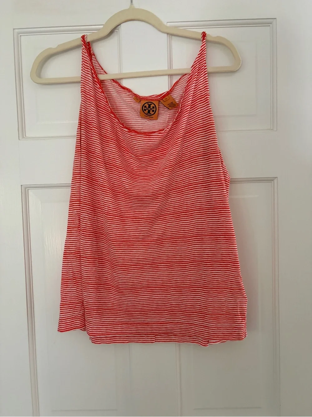 Tory Burch Orange & White Striped Sleeveless Tank Top xl